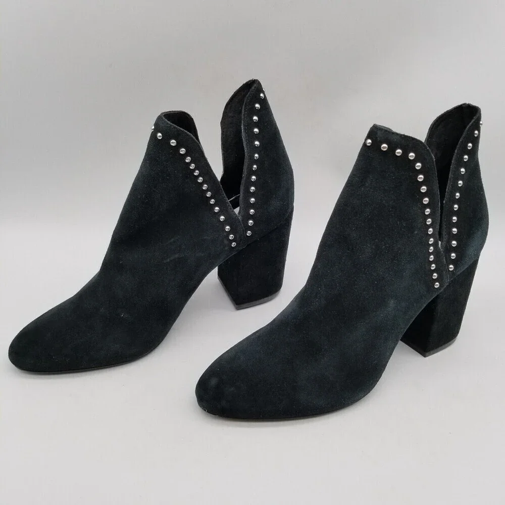 Steve Madden Women Black Suede Rockstar Studded Heel Ankle Bootie 8‎